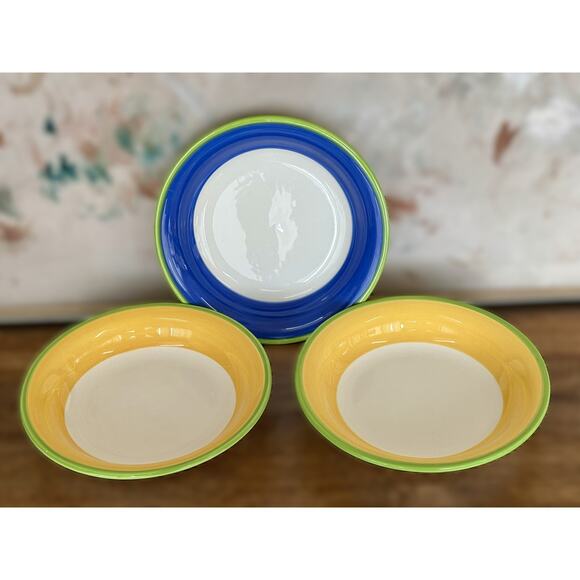 Dansk BANDS Dinnerware Set - 3 Plates & 3 Bowls, Hand-Painted Colorful Bands - Picture 4 of 5